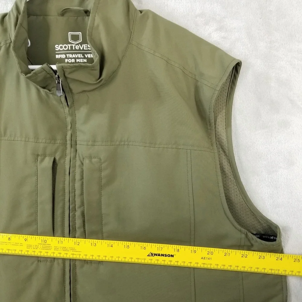 SCOTTeVEST Vest Mens XL Green RFID Travel Full Zip Multi Pocket TEC Outdoor